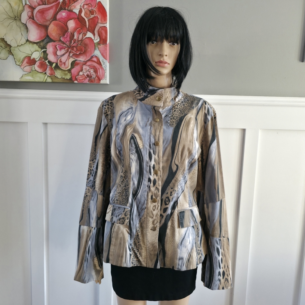 ORLY Mixed Media Jacket Animal Print & Marble Fusion Mob Wife Aesthetic Size 14